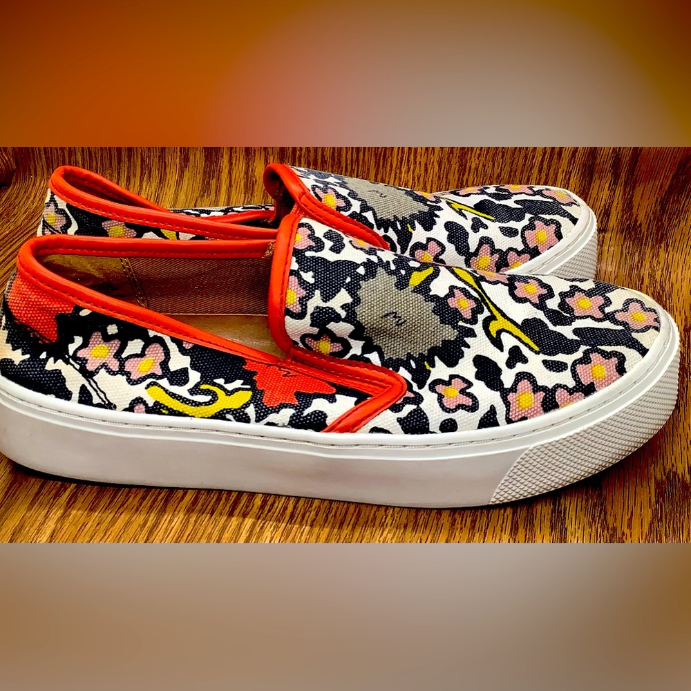 COACH Cameron Brown & Red Floral Tennis Shoes Slip-On Size 8 - Picture 3 of 4